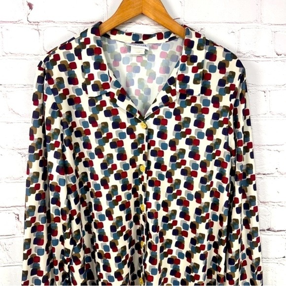 Blair Shirt Womens 2x Retro Geometric Blouse Long Sleeve Button Front V Neck - Picture 1 of 7